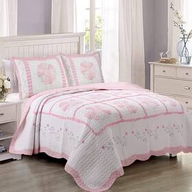 Bb01090454k Cozy Line Home Fashions 100% Cotton Hand Piecing Real Patchwork Pink Flora Reversible Quilt Bedding S