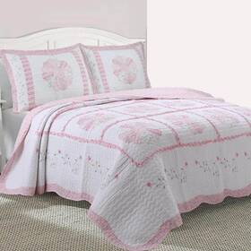 Bb01090454t Cozy Line Home Fashions Quilt Bedding Set Twin Adult Cotton Floral Pink 2-piece