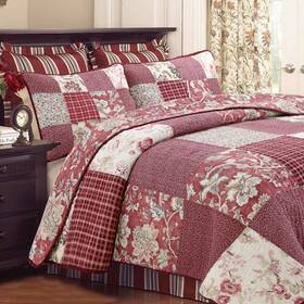 Bb20170603k Cozy Line Home Fashions Red Patchwork Quilt Bedding Set Vintage Garden King