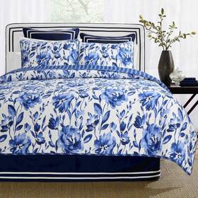 Bb20171013q Cozy Line Home Fashions Quilt Bedding Set Floral Water Color Royal Blue 3-piece