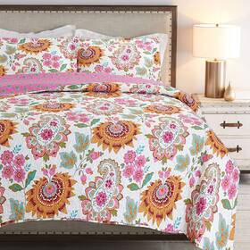 Bb2020-050q Cozy Line Home Fashions Pink Orange Flower Burst Leaf Paisley Bloom Reversibl