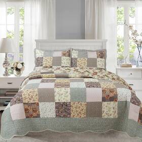 Bb2022-080k Cozy Line Home Fashions Country Floral Chic Scalloped Patchwork Cotton 3-piece King Size Quilt Bedd Inch