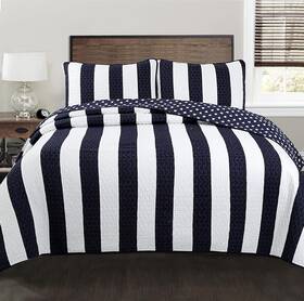 Db-k-15011q Cozy Line Home Fashions Sailor Star Navy Blue White Striped Pattern 100% Cotton