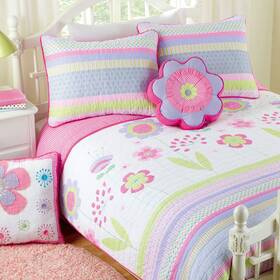 K-10552q-2pillows Cozy Line Home Fashions Spring Floral Stripe Polka Dot Flower Garden Purple P