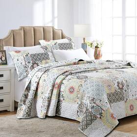 K-15001k Cozy Line Home Fashions King Quilt Set Farmhouse Country Cottage Patchwork Design Shabby Chic Boho 3pc