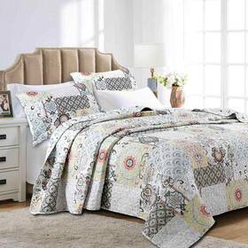 K-15001q Cozy Line Home Fashions Quilt/coverlet Set Reversible Polyester Multi-colored Queen 3pc