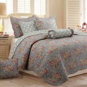 K-160901k Cozy Line Home Fashions French Floral Country Cottage Blue Scalloped Provence Garden 3-piece Cotton King