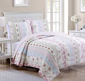 Ma010050051 Cozy Line Home Fashions 100% Cotton Real Patchwork Pink Floral Cottage Shabby