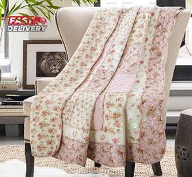 Cozyholy 711182017235 Original 100% Cotton Quilt Twin Size Pink Floral Patchwork Quilted Thro