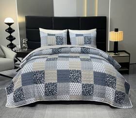 Ch-jhfz-1026826 Cozyholy Navy Blue Gray Quilt Set King Size 3 Piece Patchwork Bedspread Coverlet P
