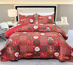 Ch-jhfz-6835 Cozyholy Christmas Quilt Set King Size Patchwork Bedspread Red Santa Claus Plaid Q