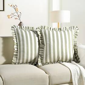 Biccru001-18 Cpc Cotton Print Club Grey Striped Hand Block Ruffle Decorative Throw Covers With