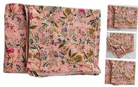 Cs-04 Craft Store Indian Paradise Cotton Kantha Quilt Vintage Floral Bedspread Peach