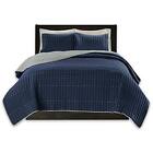 Cs140548 Reversible Quilt Sets Navy Blue And Gray Piece 086569942531