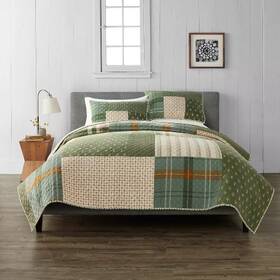 Cuddl Duds 400867474899 New Green Patchwork Quilt Set With Shams King/cal King