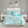 D80-464-id80-465 Intelligent Design Aqua Blue Damask Print Coverlet Set King