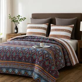 1048-k Dada Bedding Farmhouse Southwestern Aztec Bedspread Set - Bohemian Desert Tri