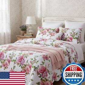 B07mm2zvqh Dada Bedding Romantic Roses Floral Bedspread Set - Lovely Spring Pink White