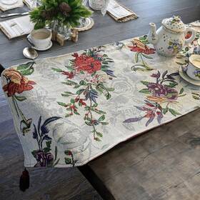 Tr-18116-13x72 Dada Bedding Elegant Floral Blue Roses Tapestry Table Runner - Tropical Parad