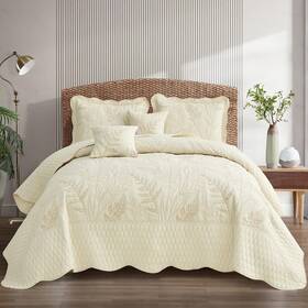 B0dgl6x2sz Daisyhuang Botanical Oversized Bedspread King Size - Leaves Pattern Stitching