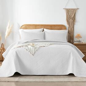 Csbymx03-11h-fq-white Davulos Queen Quilt Bedding Set White Ultrasonic Full/queen Reversible Micr