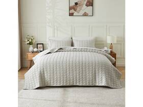 Dawson Collection 672669501800 3-piece Seersucker Textured Quilt Sham Set Queen - Light-gray