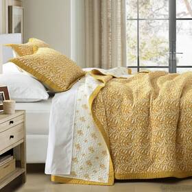 Ql-bz101-ye-queen Dduoxin 100% Cotton Queen Quilt Set - Reversible Soft With 2 Pillow Shams