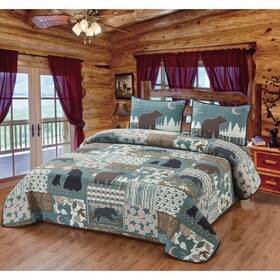 62255 De Leon Collections Timberland Bear Patchwork Quilt Quilted Bedding