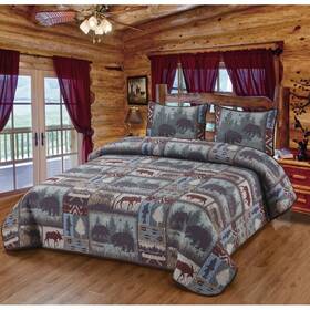 62284 De Leon Collections Wildlife Patchwork Quilt Bedding Set - Queen Size