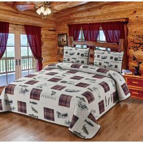 63272 De Leon Collections Fishing Stories Quilt Quilted Bedding Set - Queen