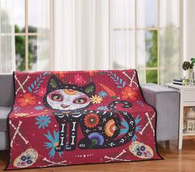 De Leon Collections 674956635656 Sugar Skull Cat Day Of The Dead 60 Inch X 50 Decorative Throw Quilt Blanket