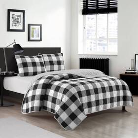 Dearfoams 784857949230 Super Soft Quilt Set With Diamond Stitching Black And White Check Full/queen