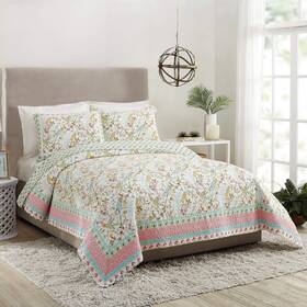 Dena Home 041808952658 Sonnet Pink Quilt And 2 Shams 3-piece Reversible All Seasons 100%