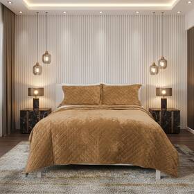 V1-quilt Dennylife Luxury Velvet Queen Quilt Set Soft Lightweight Comforter With 2 Shams Gold