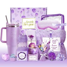 Deriibrico 025128498041 15pcs Birthday Gifts For Women Relaxing Spa Baskets 15 Pcs Purple