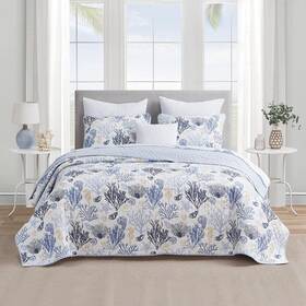 Design Studio 847636058056 Key West Blue/tan 3-piece Cotton Quilt Set -king