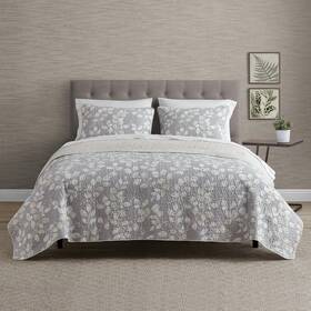 Design Studio 847636058063 Arbor Sage Green Leaf Clipped Texture Twin Quilt Set