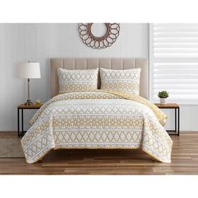Design Studio 847636059794 Kai Tribal Spicy Mustard 3-piece Soft Matelasse Jacquard Cotton
