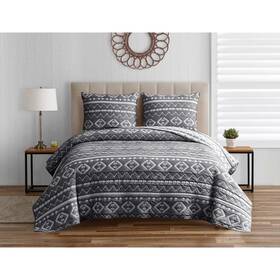 Design Studio 847636064880 Quilt/coverlet Set Soft Cotton Reversible Dark Grey Full/queen 3pc