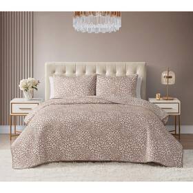 Design Studio 847636069434 Quilt Set 3-pcs King Reversible Soft Leopard Pattern Cotton Blend