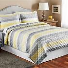 Dh768444137439 Nil Piece Grey Yellow Rugby Stripes Quilt King 768444137439