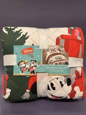 Disney 032281196776 Twin Quilt And Sham Set Christmas Mickey Minnie Brand New In Packaging