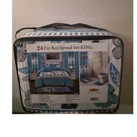 106240 Djonut Felix Carla 24-piece King Bedspread Set Blue Floral Nature Black White