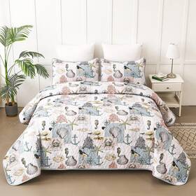 Hh09ac080819af-i Djoymock Ocean Quilt Set Bedspread Coverlet Queen Size 3 Piece-soft Lightweight Microf