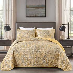 Djy 313032213288 Yellow Paisley Quilt Set King Size Boho Bedspread 3 Pieces Soft