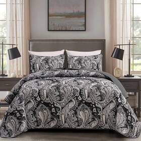 Djy 445056594562 Black Paisley Quilt Set King Size Boho Bedspread Coverlet 3 Pieces Soft