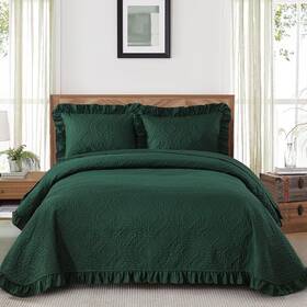 Ac090542k3u Djy Emerald Green King Size Quilt Set 3 Pieces Ruffled Bedding Be