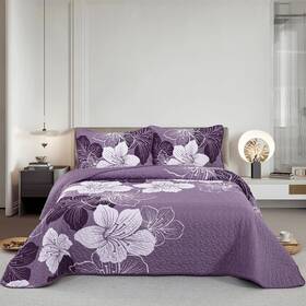 Dy04ac080668k3u-e Djy 3 Pieces Quilt Set King Dark Purple Floral Pattern Coverlet Elegan