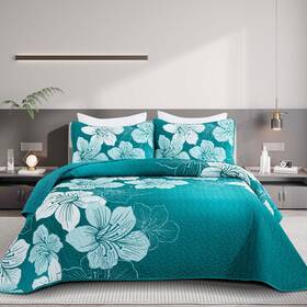 Dy04ac080810k3u-e Djy Floral Quilt Set King 3 Pieces Gradient Green Bedspread Botanical Sof