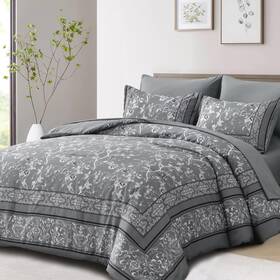 Nd06ab090752q7u-g Dobuyly Grey Floral Queen Comforter Set 7 Piece Bed In A Bag Size Flow